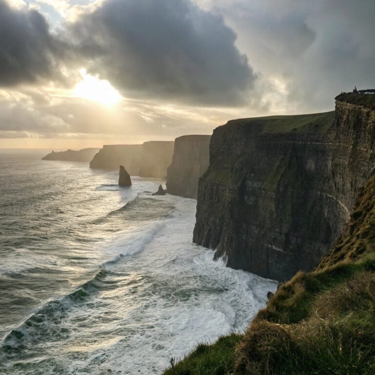 Dramatic cliffs along the Wild Atlantic Way route in western Ireland